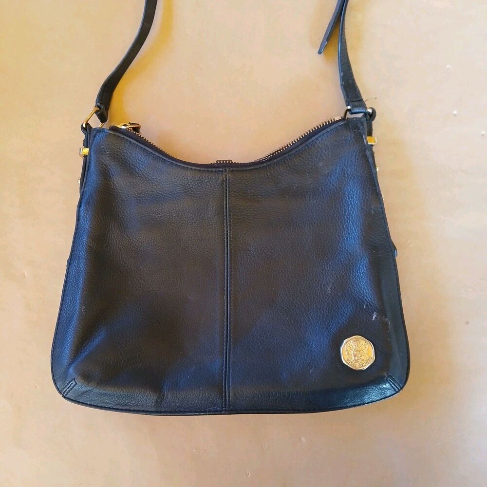 womens Vince Camuto Black Leather Zip Shoulder Bag Purse Classic Preppy